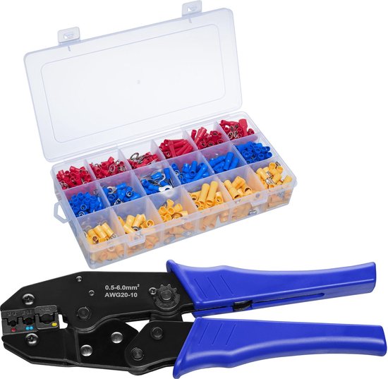 Sainlogic Krimptang incl. 700 stuks Kabelschoenen, Kabelschoenen Assortiment voor 0,5-6mm² kabelhulzen, Krimptang Kabelschoen, Krimptangset