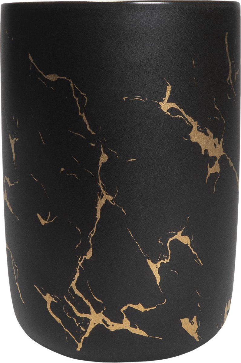 Bol.com QUVIO Make-up kwastenhouder / Tandenborstelhouder / Organizer / Beker - Zwart met goud aanbieding