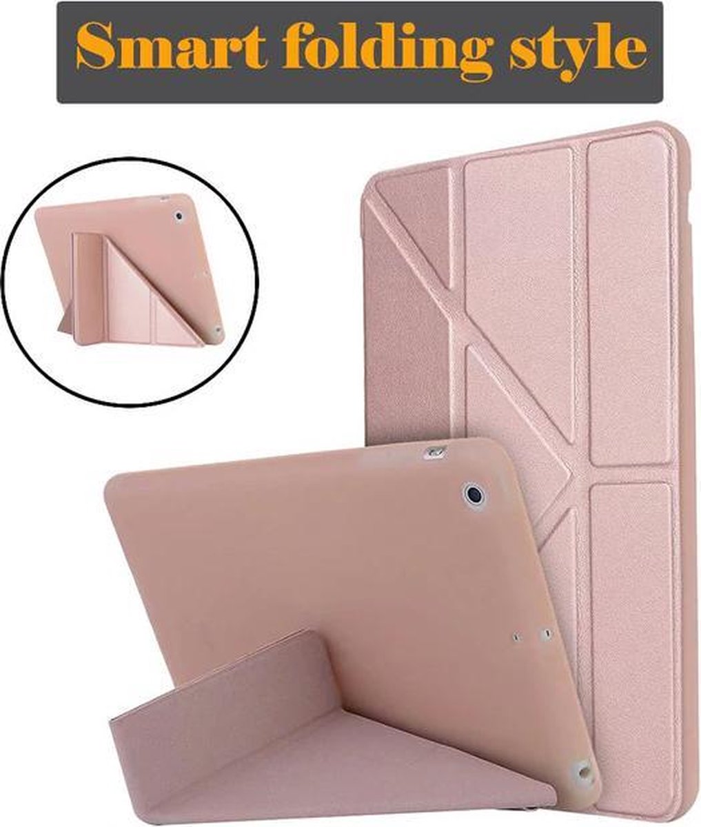 Apple iPad Mini 1 2 3 Case PU Leder Silicone Soft Back Cover met Trifold Stand - Rose