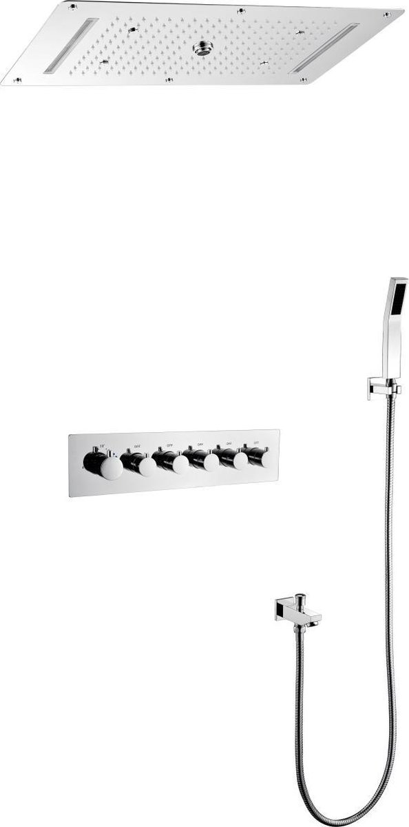 Mawialux 5 in 1 thermostatisch inbouw regendoucheset - LED verlichting - waterval - Vierkant - Lion Chroom