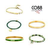 CO88 COllection 8CO Set056 Armband dames set 5 stuks - Groen - Staal - Goudkleurig