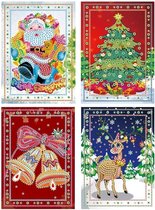 Rubye® Diamond Painting Kerstkaarten - Diamond Painting Volwassenen - Kerst – 4 Stuks