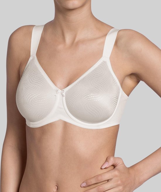 Soutien-gorge minimiseur blanc cassé avec une texture subtile sur les bonnets et un nœud sur le devant.