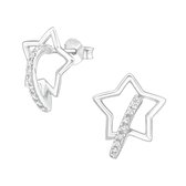 Joy|S - Zilveren ster oorbellen met halve hoepel 12 x 15 mm zirkonia