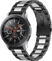 Smartwatch bandje - Geschikt voor Samsung Galaxy Watch 3 41mm, Active 2, 20mm horlogebandje - RVS metaal - Fungus - Schakel - Zwart zilver