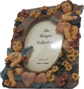 Fotolijstje 15 x 18 cm met engel beelje decoratie - 2 engelenbeeldjes op foto lijstje polyresin materiaal | GerichteKeuze