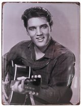 Wandbord – Elvis Presley – Portret – Gitaar - Vintage - Retro -  Wanddecoratie – Reclame bord – Restaurant – Kroeg - Bar – Cafe - Horeca – Metal Sign - 30x40cm
