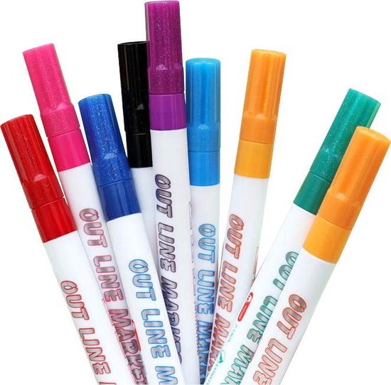 Outline Markers - Viltstiften Set met 8 kleuren - Metallic Glitter Pen |  bol.com