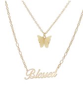 Ketting blessed + vlinder | goud gekleurd