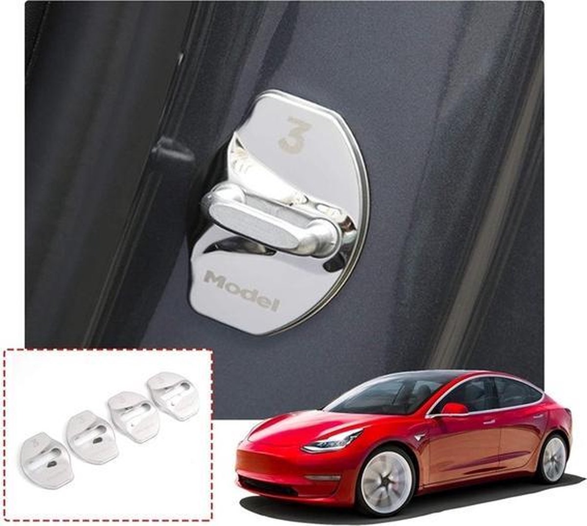 Tesla Model 3 Deurslot Cover Set Metallic Zilver Deurslotvergrendelkap Auto Accessoires NL BE
