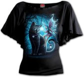 Spiral Dames Tshirt -XL- CAT AND FAIRY Boothals Zwart