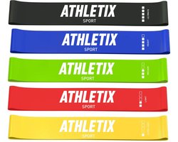 Athletix® - Weerstandsbanden Set van 5 - Met Gratis Draagtas en Oefeningen