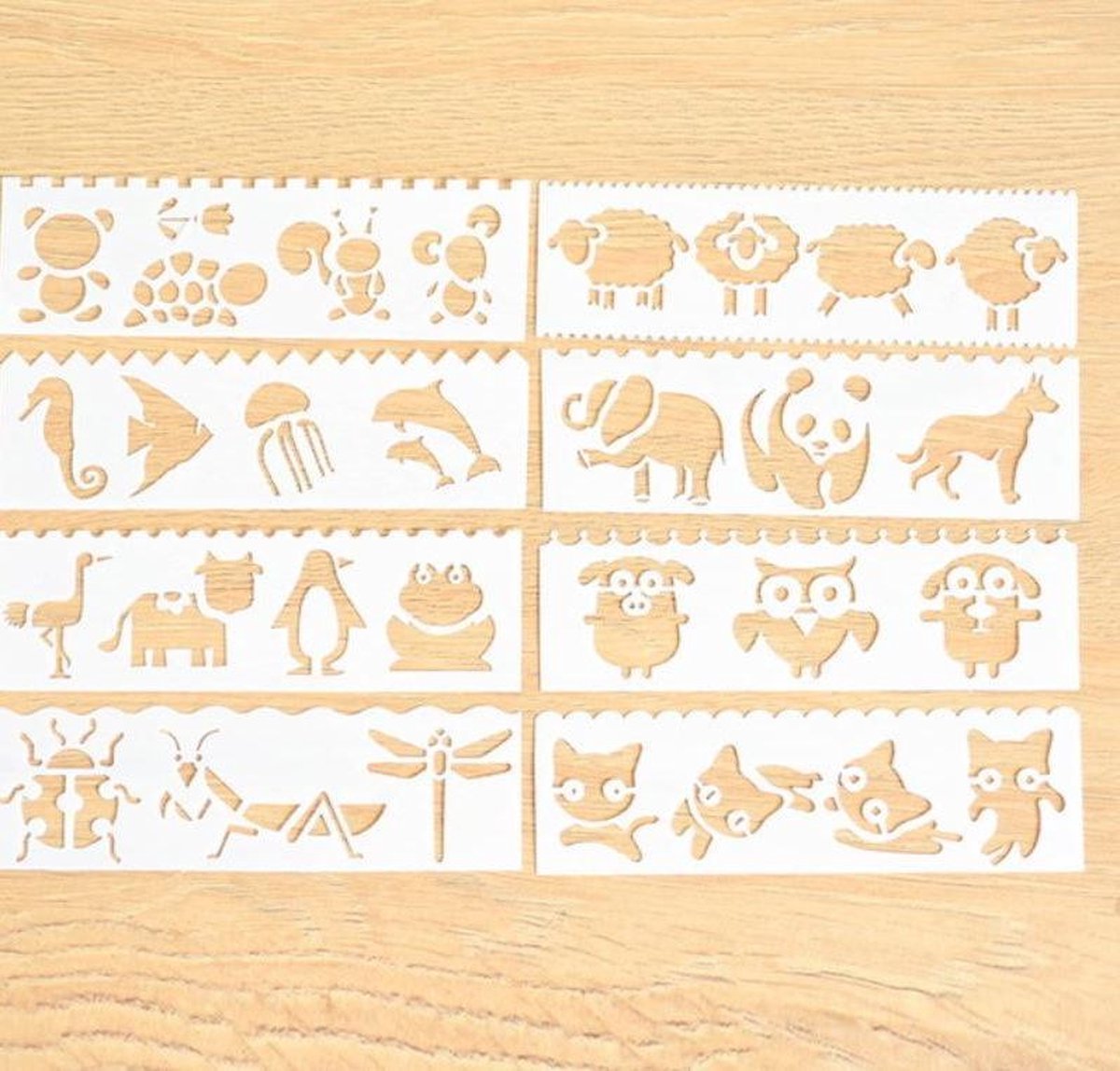 Bullet Journal Plastic Stencils - 8 stuks - Templates - Dieren - Animals - Sjablonen - 5,5 x 18,3cm - Handlettering toolkit - Knutselen - Decoratie - Accessoires