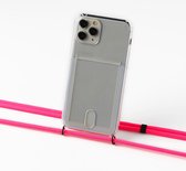 Samsung S10 plus silicone hoesje transparant met koord neon pink