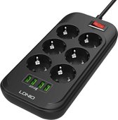 LDNIO SE6403 Stekkerdoos - Contactloos - Aan/Uit schakelaar - 4 Poorten USB ingangen - 2M snoer - Zwart