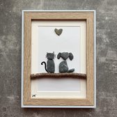 Schilderijtje 3D. Hond & Kat. 16 x 21 cm.