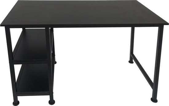 Bureau computer tafel - met opbergplanken - zwart metaal hout - 110 cm  breed | bol.com