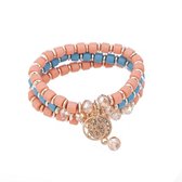 Kralen Ibiza Armband met Hangers - Oranje & Blauw - Zirkonia