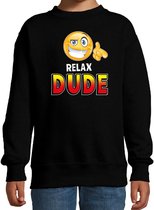 Funny emoticon sweater Relax dude zwart kids 7-8 jaar (122/128)