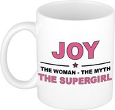 Naam cadeau Joy - The woman, The myth the supergirl koffie mok / beker 300 ml - naam/namen mokken - Cadeau voor o.a verjaardag/ moederdag/ pensioen/ geslaagd/ bedankt