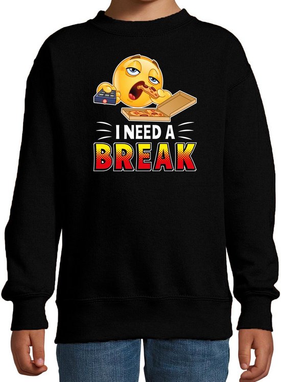 Funny emoticon sweater I need a break zwart voor kids -  Fun / cadeau trui 170/176