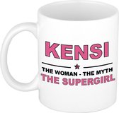 Naam cadeau Kensi - The woman, The myth the supergirl koffie mok / beker 300 ml - naam/namen mokken - Cadeau voor o.a verjaardag/ moederdag/ pensioen/ geslaagd/ bedankt