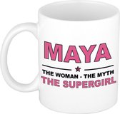 Naam cadeau Maya - The woman, The myth the supergirl koffie mok / beker 300 ml - naam/namen mokken - Cadeau voor o.a verjaardag/ moederdag/ pensioen/ geslaagd/ bedankt