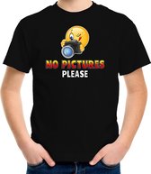 Funny emoticon t-shirt No pictures please zwart kids XS (110-116)