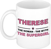 Naam cadeau Therese - The woman, The myth the supergirl koffie mok / beker 300 ml - naam/namen mokken - Cadeau voor o.a verjaardag/ moederdag/ pensioen/ geslaagd/ bedankt