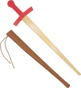 Houten zwaard met schede rood handvat | 60 cm