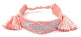 Dielay - Stoffen Armband Dames - Love - Lengte Verstelbaar - Lichtroze