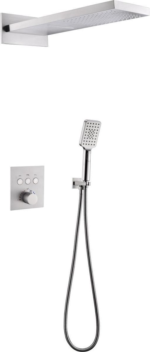 Mawialux thermostatische inbouw regendoucheset - Waterval- Vierkant - Tuatara RVS