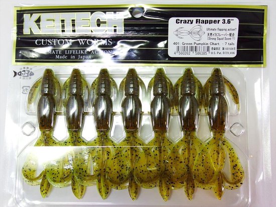 Keitech Crazy Flapper 3.6 Strong Squid Scent (7 pcs) - Kleur : Green Pumpkin Chartreuse van Keitech — afbeelding 2
