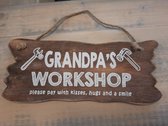 Tekstbord 12x30cm grandpa's workshop - Naturel