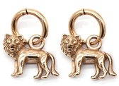 Boucles d' Boucles d'oreilles avec Lion - Boucles d'oreilles en acier inoxydable - Ø Ring 10 mm - Pendentif 16 mm - Dielay or rose - Dielay