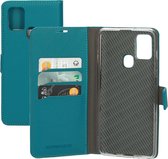 Mobiparts hoesje geschikt voor Samsung Galaxy A21s - Saffiano Wallet/Portemonnee hoesje - Magneet Sluiting - 3 Opbergvakken - Turquoise