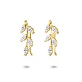 Twice As Nice Oorbellen in 18kt verguld zilver, tak, witte zirkonia blaadjes