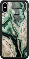 iPhone XS Max hoesje glass - Groen marmer / Marble | Apple iPhone Xs Max case | Hardcase backcover zwart