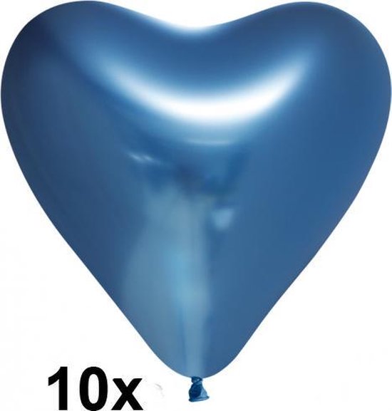 Chrome hart ballonnen Blauw, 10 stuks, 28cm
