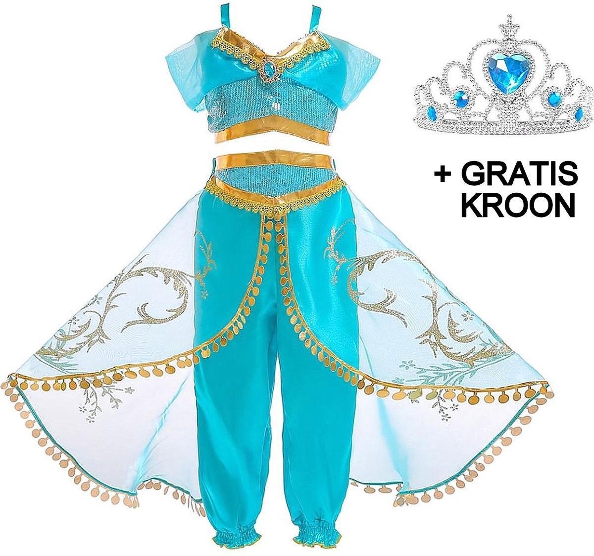 Jasmine kostuum Arabische prinsessen jurk Aladdin 146-152 (150) + GRATIS kroon verkleedjurk verkleedkleding