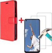 Oppo Reno 2 hoesje book case rood met tempered glas screen Protector