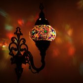 Oosterse Lamp – Wandlamp - Mozaïek Lamp - Turkse Lamp - Marokkaanse Lamp - Ø 15 cm - Hoogte 28 cm - Handgemaakt - Authentiek - Multi Kleur