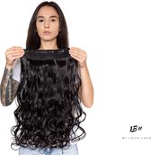 Wavy clip-in hairextension 60 cm lang krullend haar synthetisch, natuurlijk zwart kleur #1B van Mi Loco Loco hair extensions clip in haar