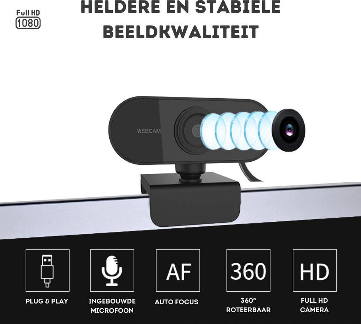 Full HD Webcam 1080p USB met Microfoon en Autofocus