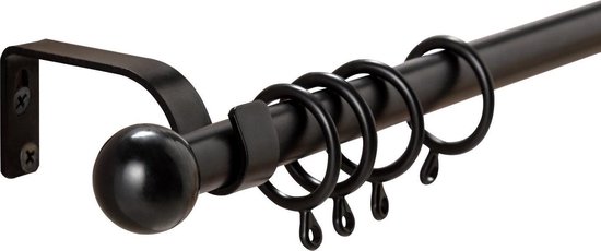 Gordijnroede zwart met ringen en stoppen| uitschuifbaar 70-120cm | bol.com
