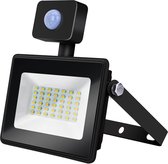 LED Bouwlamp 30 Watt met Sensor - LED Schijnwerper - Aigi Sunny - Natuurlijk Wit 4000K - Waterdicht IP65 - Mat Zwart - Aluminium - BES LED