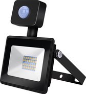 LED Bouwlamp 20 Watt met Sensor - LED Schijnwerper - Aigi Sunny - Natuurlijk Wit 4000K - Waterdicht IP65 - Mat Zwart - Aluminium - BES LED