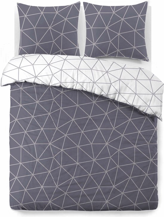 VISION Hugo Flanel - Tweezijdig omkeerbaar Dekbedovertrekset - 100% katoen flanel: warm en zacht - Kingsize - Dekbedovertrek 260 x 240 cm met 2 bijhorende slopen - Grijs / Wit - Oekotex gecertificeerd — afbeelding 5