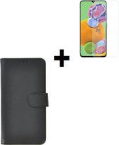 Geschikt voor Samsung A31 hoesje - Samsung Galaxy A31 Bookcase Wallet Cover Zwart + Samsung A31 Screenprotector Tempered Gehard Glas / Glazen