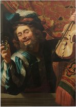Een vrolijke vioolspeler, Gerard van Honthorst - Foto op Forex - 90 x 120 cm